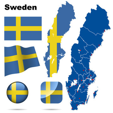 Sweden vector set. Shape, flags, icons.