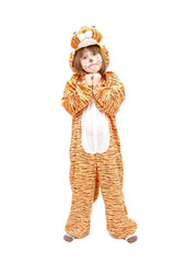 little girl wearing tiger costume isolated on white