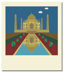 Old vintage photo with Taj Mahal, famous landmark of India