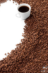 Cup with coffee, costing on coffee grain