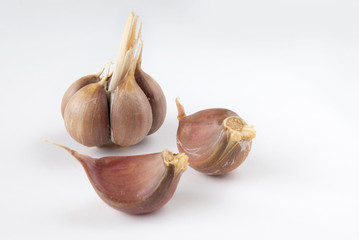Two garlics over a white background.