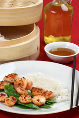 asian style grilled shrimps with organic rice