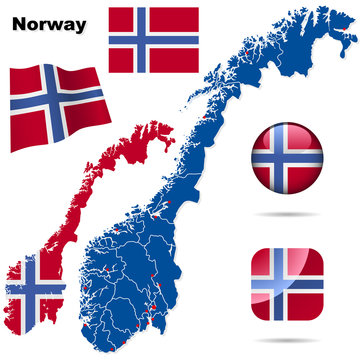 Norway vector set.  Shape, flags, icons.