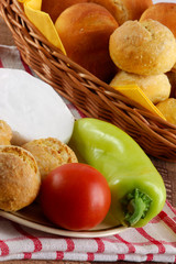 Homemade buns with pepper and tomato