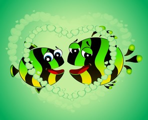 colorful tropical fish in love for the day of Valentine