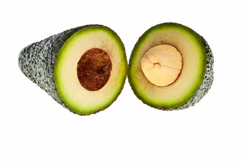 Avocado fruit cross section isolated over white background.