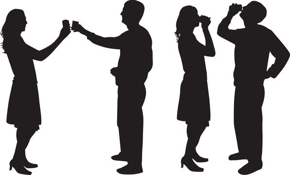 man and woman drinking silhouette vector