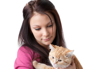 Young woman with a kitten.
