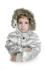 silver fur hood winter coat little girl