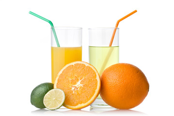 lime and orange juice with orange isolated on white