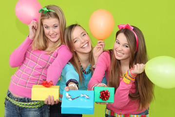 happy party teens with presents