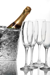 Champagne flutes and ice bucket