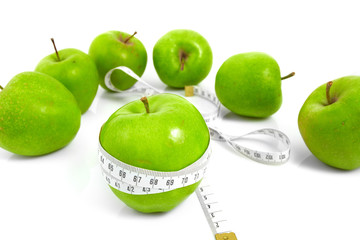 Green apples measured  the meter, sports apples