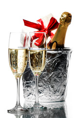 Champagne flutes and ice bucket