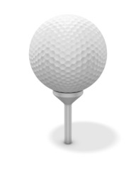 golf ball on red tee - with clipping path