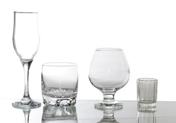 group of glasses isolated on white.