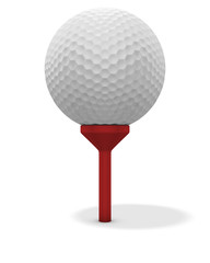 golf ball on red tee - with clipping path