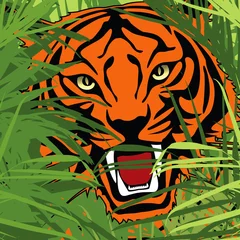 Crédence de cuisine en verre imprimé Art Studio tiger hunting in jungle