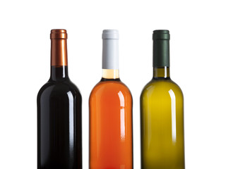rotwein, roséwein, weißwein flaschen isoliert