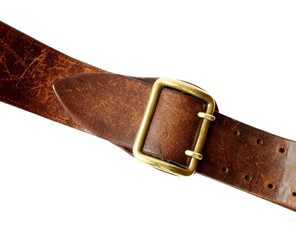 old leather belt on white