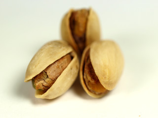 Pistachios on white background