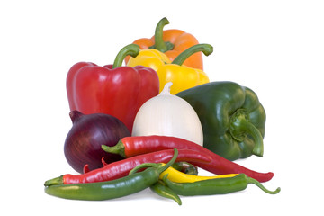 Pepper and chillies with onions