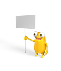 Unusual yellow subject holds empty placard, board