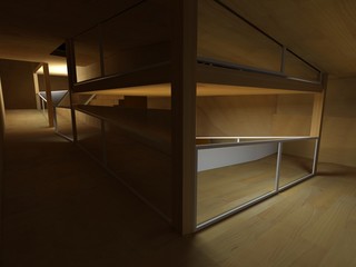 Conceptual architecture, indoor, wood room.