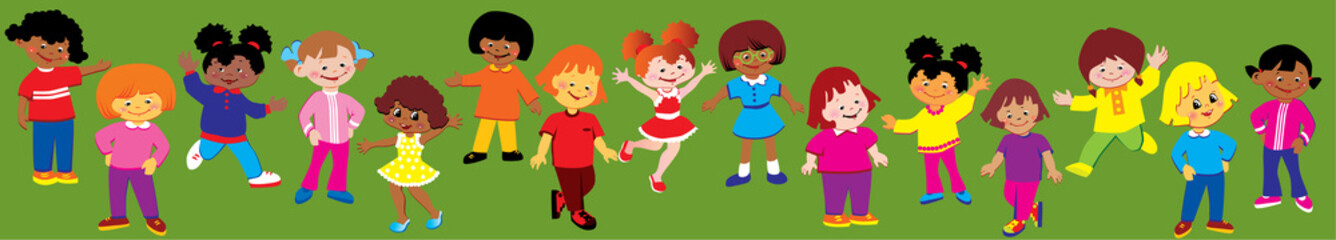 Happy girls of different nationalities play together.