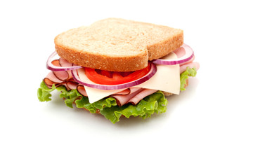 Ham sandwich on whole wheat bread