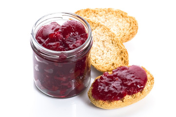 Breakfast of cherry jam on toast