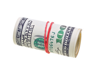 Money roll with US dollars bills isolated on white