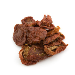 Heap of dried tomatos on white background