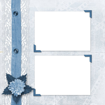 Blue album for photos with lace and asters
