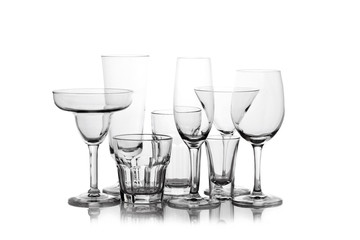 different Wine glasses silhouetted on white