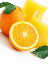 Orange with orange juice and the cut slices