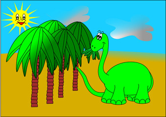 Dinosaur and palm trees