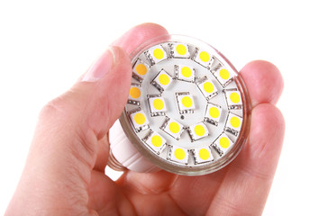 Led bulb in man's hand