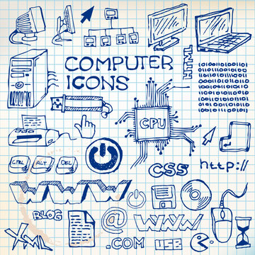 Set of hand-drawn computer icons