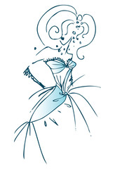 Woman Wedding dress blue on white