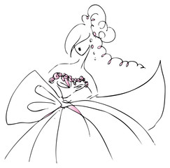 Woman Wedding dress white and black pink