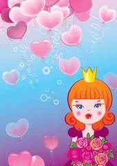 Poster Prinses op de achtergrond van harten. Valentijnsdag. © Tetiana Nikonorova