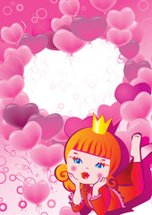 Princess on the background of hearts. Valentine's Day.