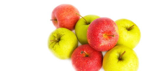 red and green apples are isolated on a white background