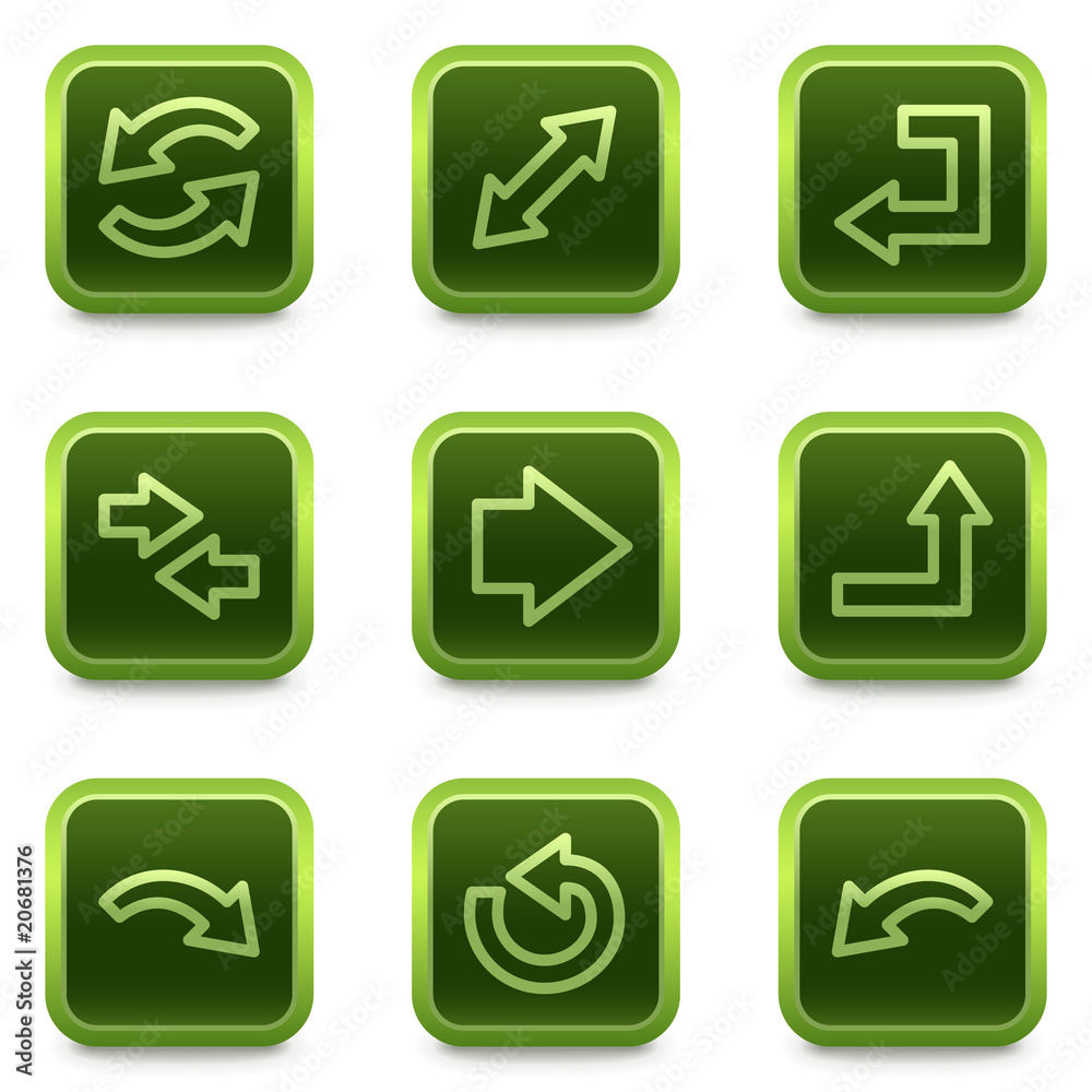 Wall mural arrows web icons set 2, green square buttons series