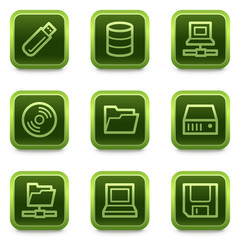 Drives and storage web icons, green square buttons series