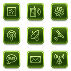 Communication web icons, green square buttons series