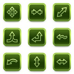 Arrows web icons set 1, green square buttons series