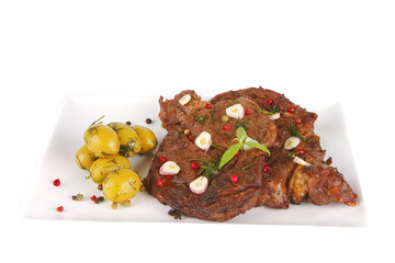 beef meat chunk on white