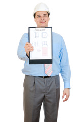 An engineer holding clipboard